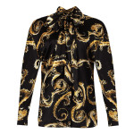 Women Black Baroque Bow-Tie Satin Shirt