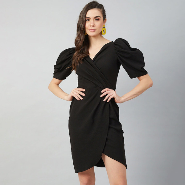 Black Ruffle Sleeve Tulip Dress