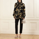 Women Black Baroque Bow-Tie Satin Shirt